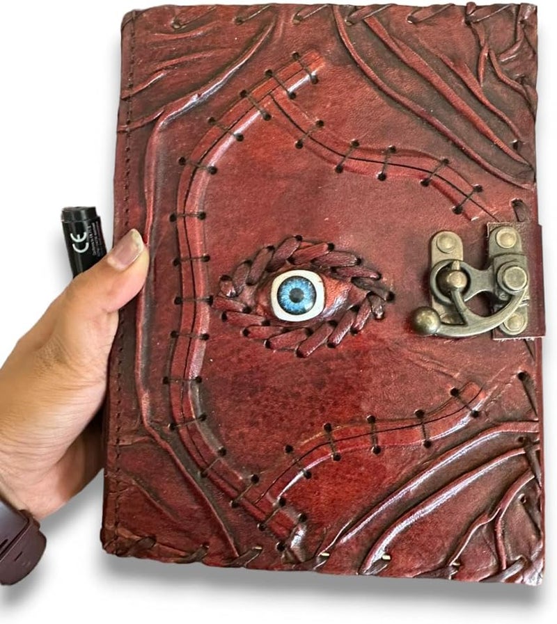 PRASTARA Hocus Pocus Leather Journal Blank Spell Book of Shadows with Lock Clasp Prop Vintage Notebook Journals Bound Witchcraft Wiccan Grimoire Witch Magic Eye Sketchbook Drawing Writing Diary christmas gift (HOCUS POCUS 6X8 INCH) - Image 3